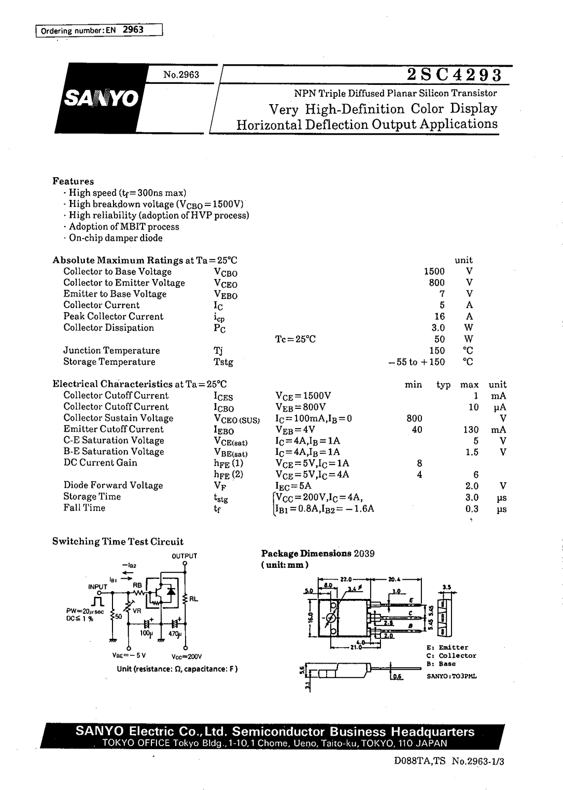 SANYO 2SC4293 Datasheet