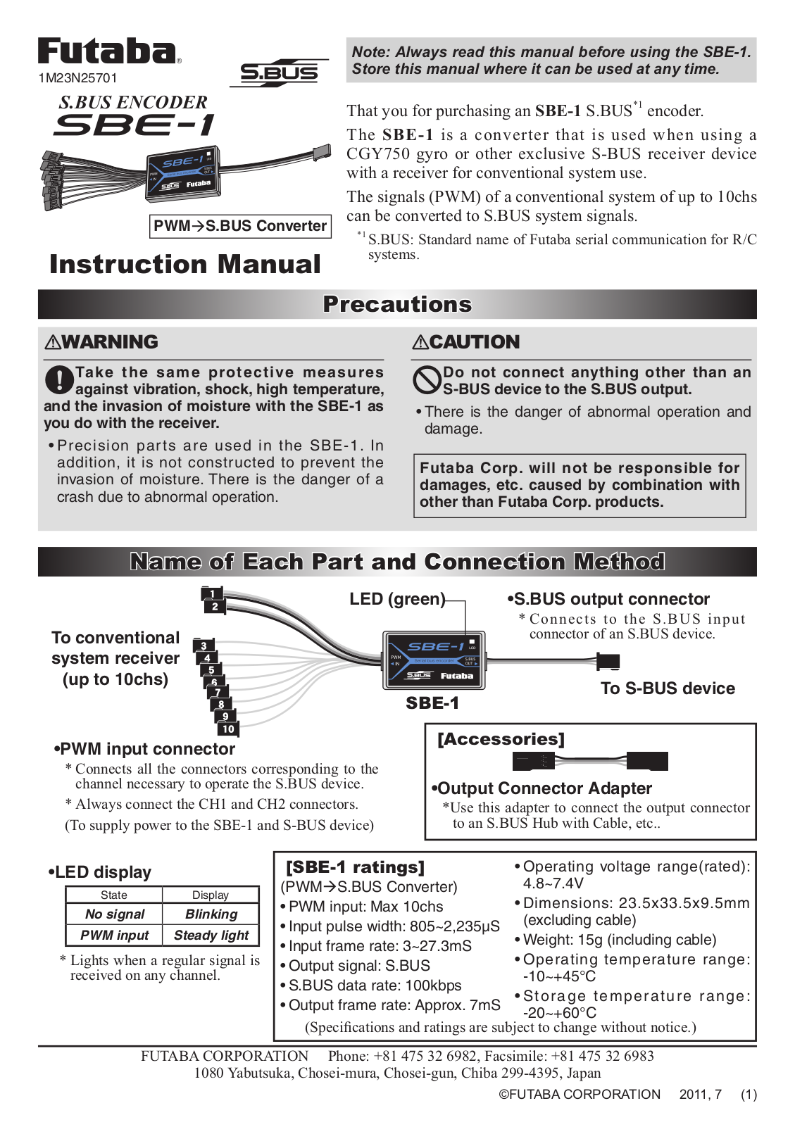 Futaba SBE-1 User Manual