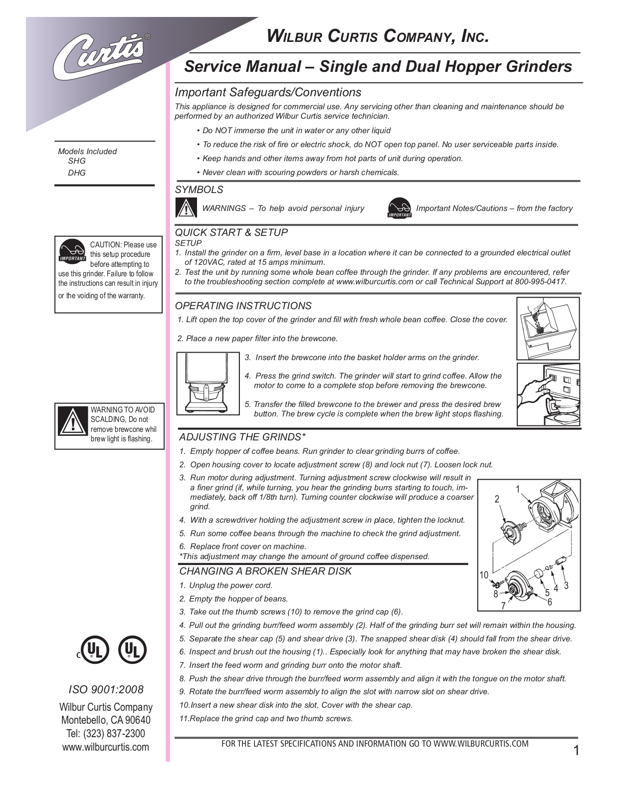 Wilbur Curtis DHG User Manual