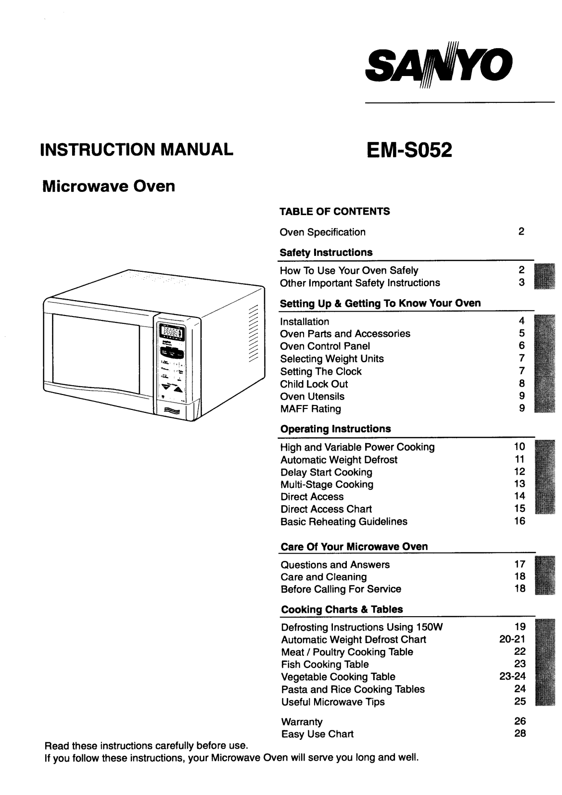 Sanyo EM-S052 Instruction Manual