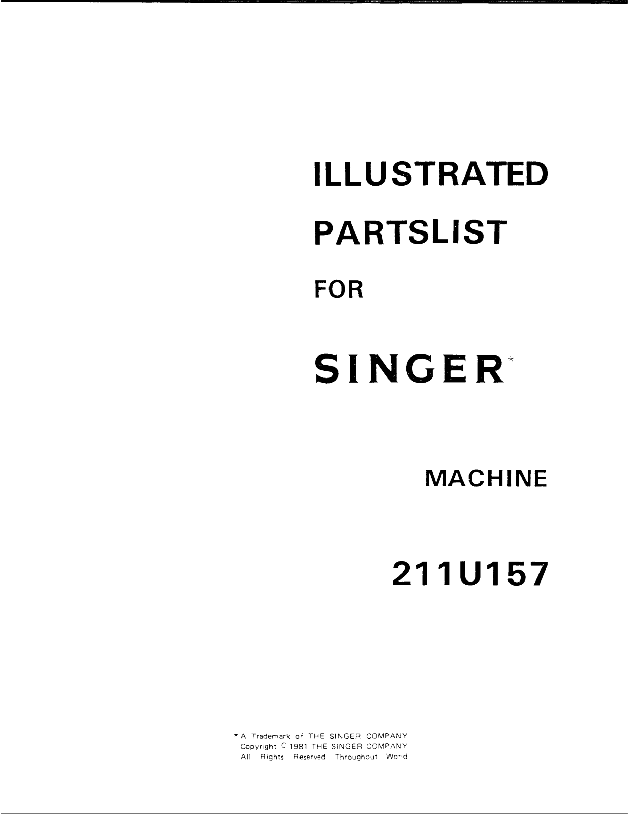 SINGER 211U157 Parts List