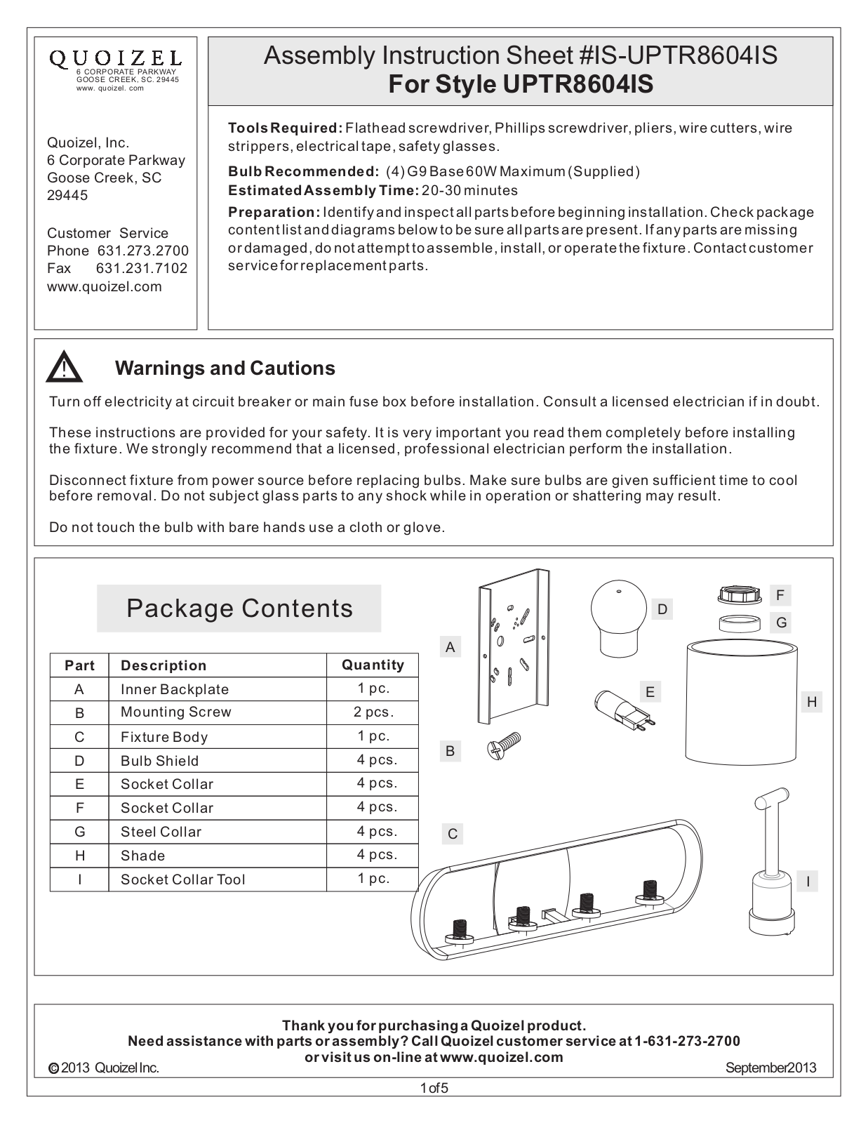 Quoizel UPTR8604IS User Manual