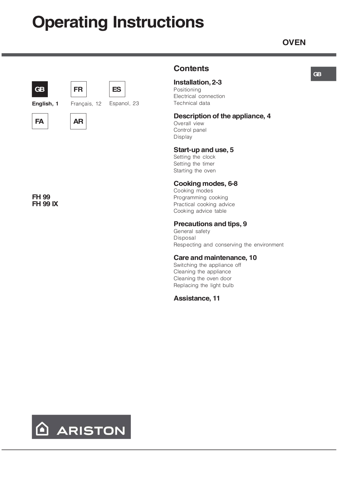 Hotpoint FH 99 IX User Manual