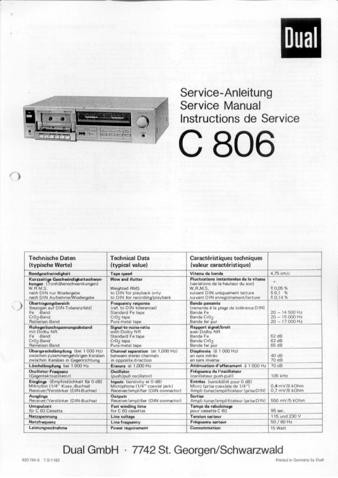 Dual C-806 Service manual