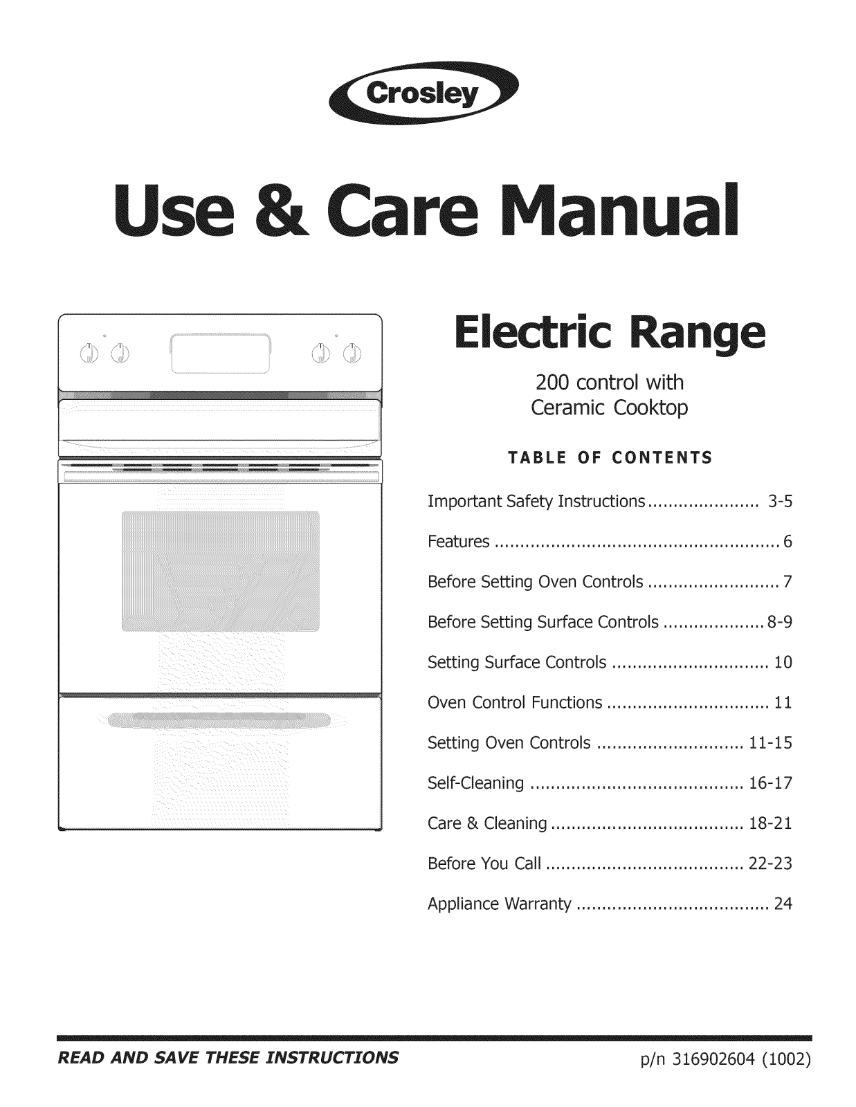 Crosley CRE3870LWF, CRE3870LWE, CRE3870LWD, CRE3870LWB, CRE3870LWA Owner’s Manual