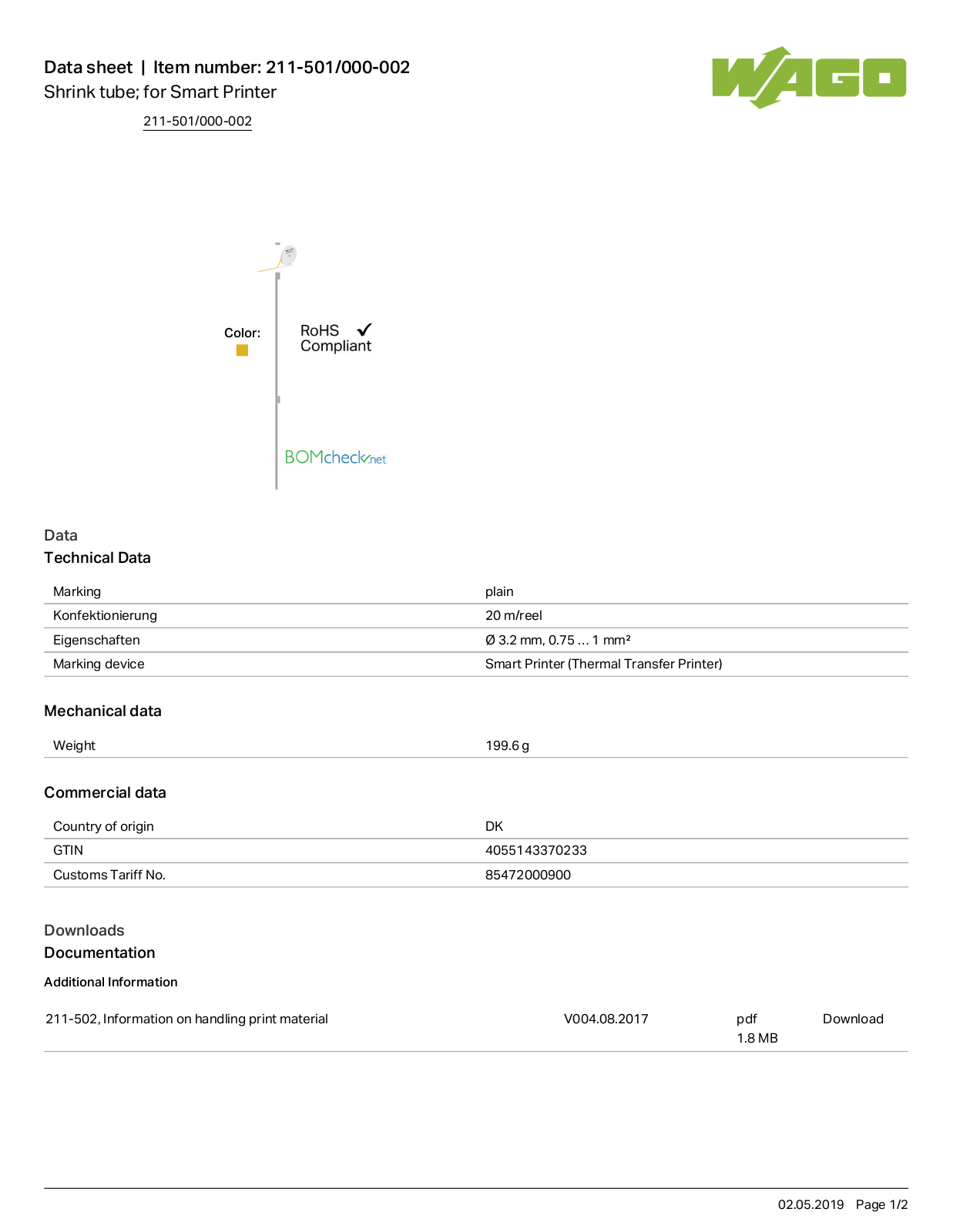 Wago 211-501/000-002 Data Sheet