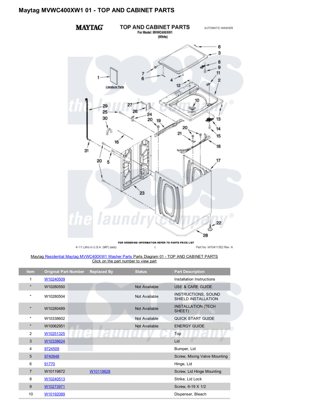 Maytag MVWC400XW1 Parts Diagram