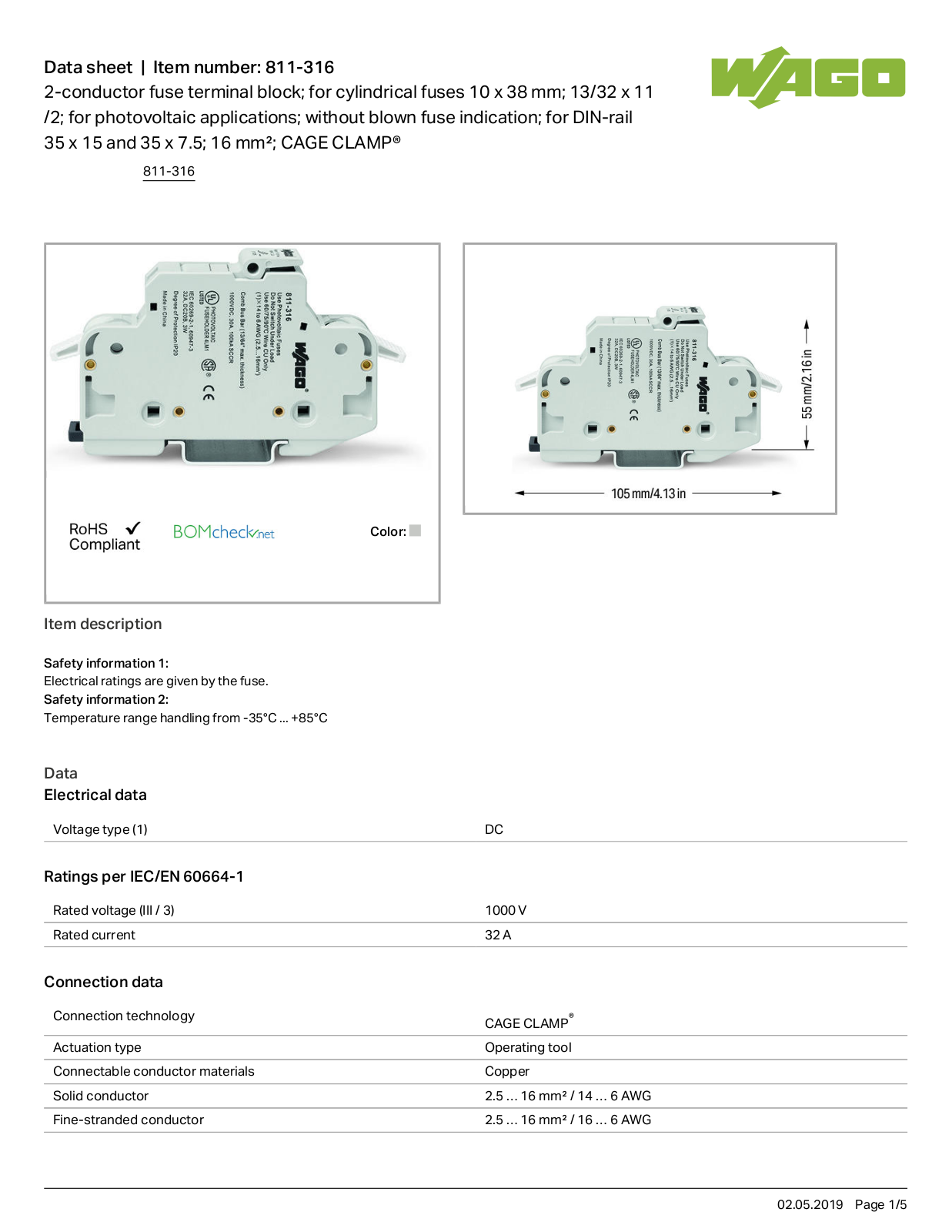 Wago 811-316 Data Sheet