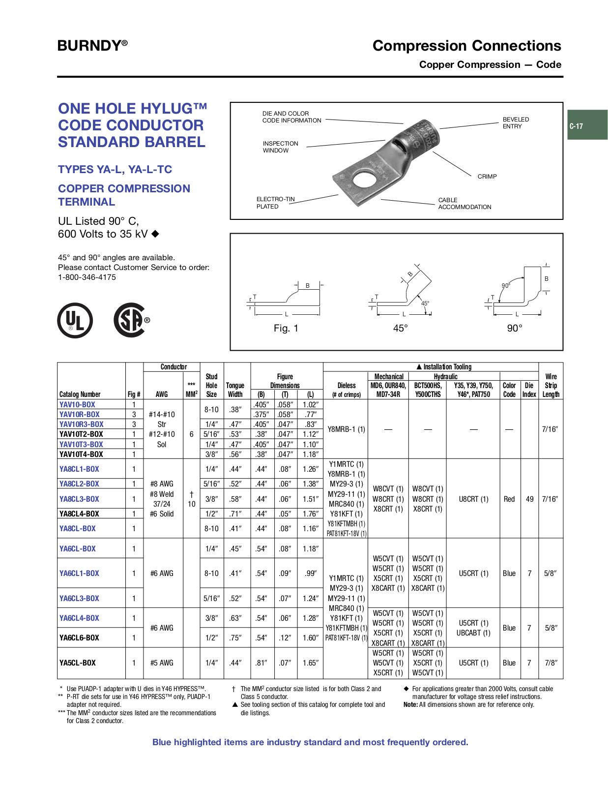 Burndy YA-L, YA-L-TC Catalog Page