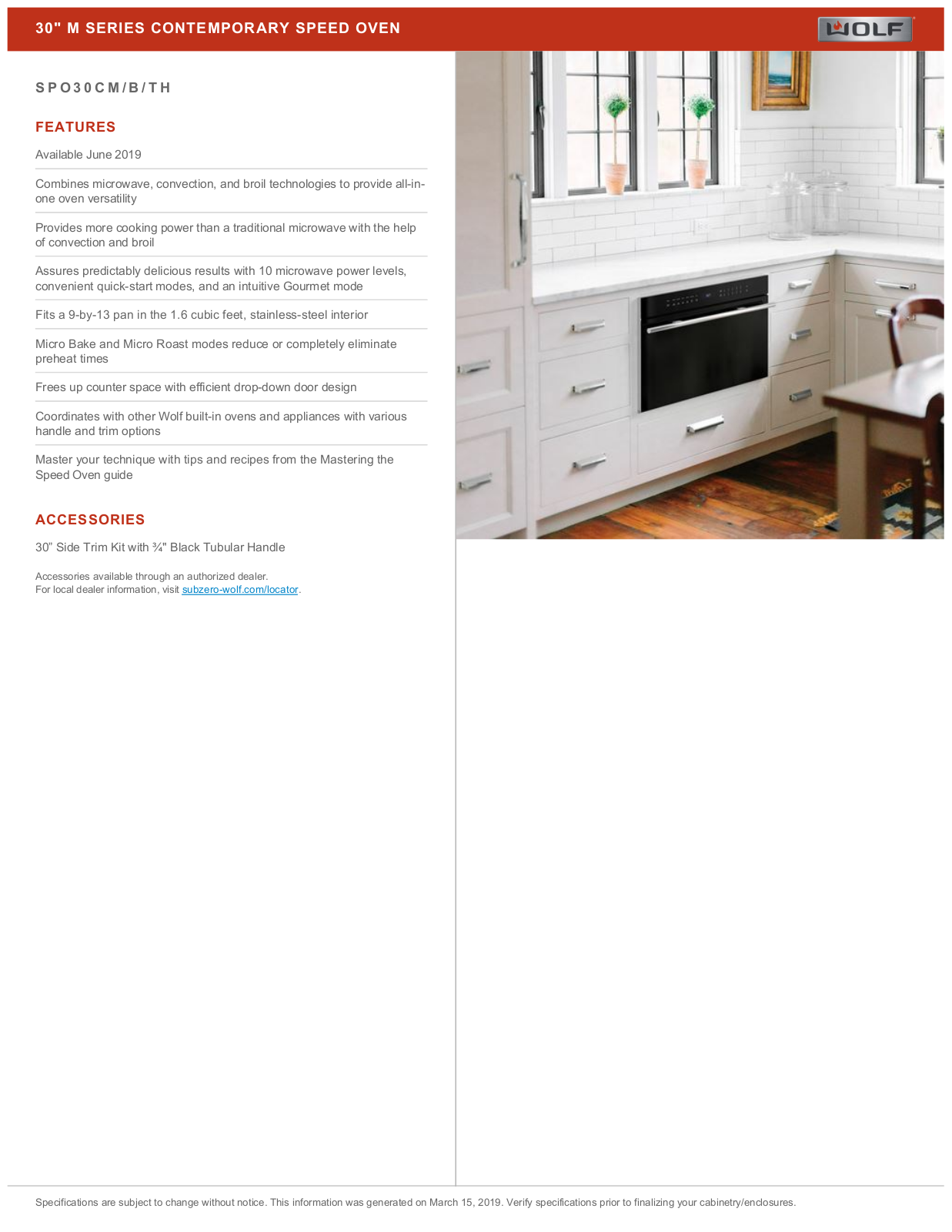 Wolf SPO30CM/B/TH Specification Sheet