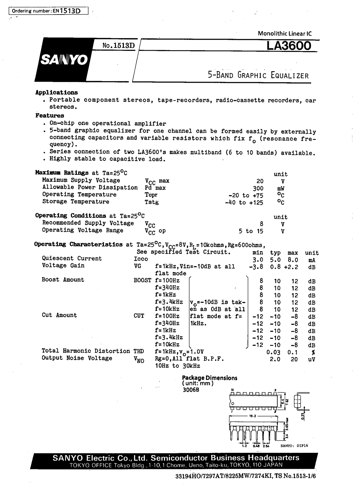 SANYO LA3600 Datasheet