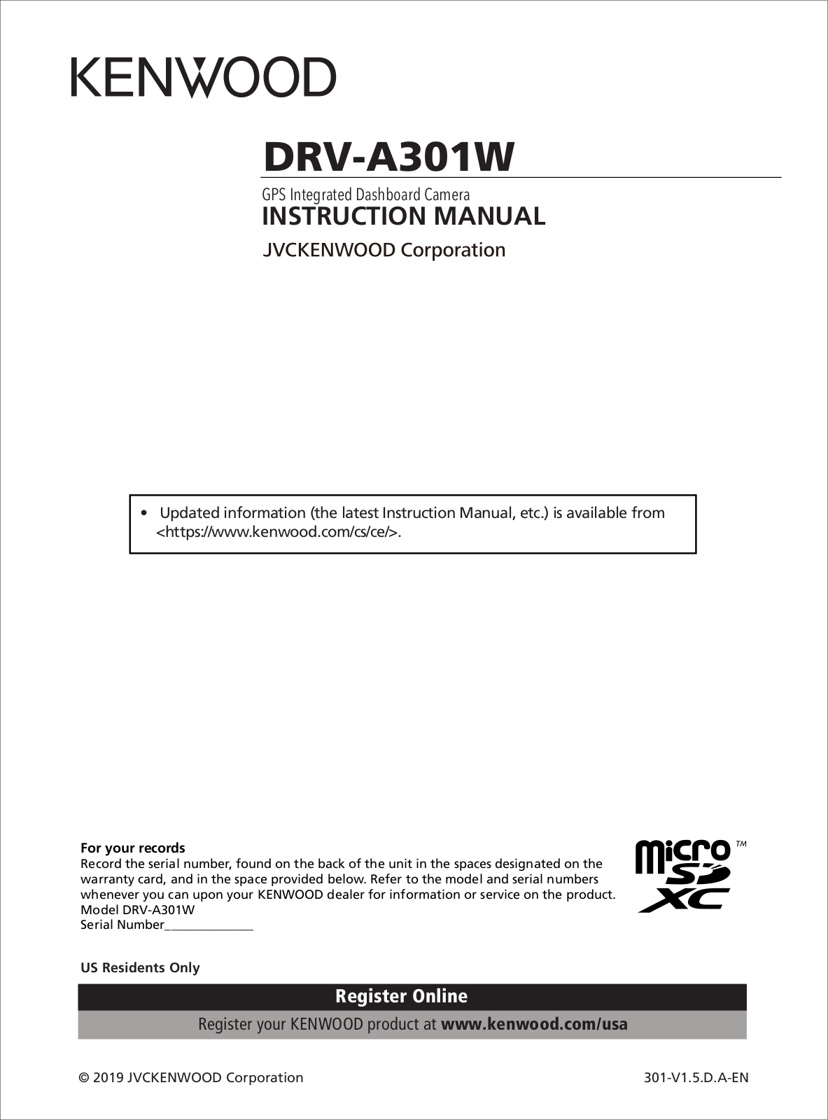 JVC KENWOOD DRVA301W User Manual