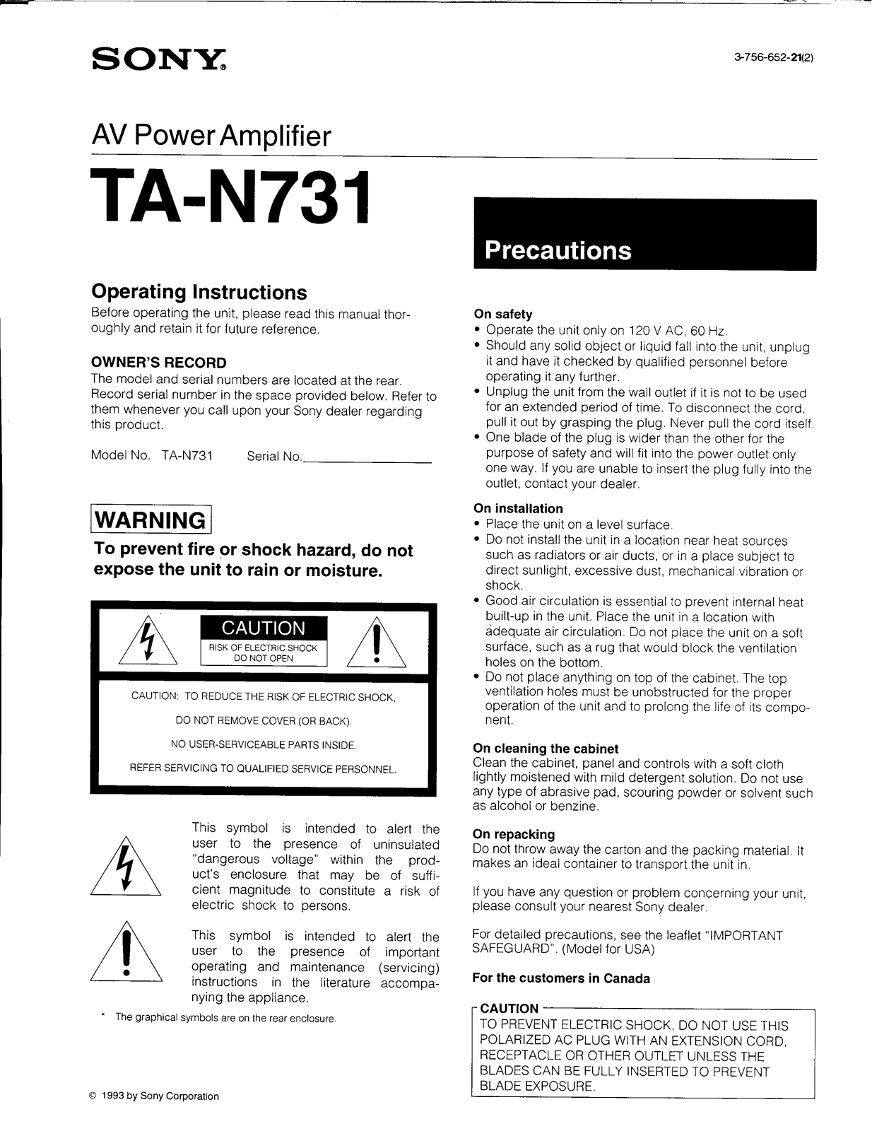 Sony TA-N731 User Manual