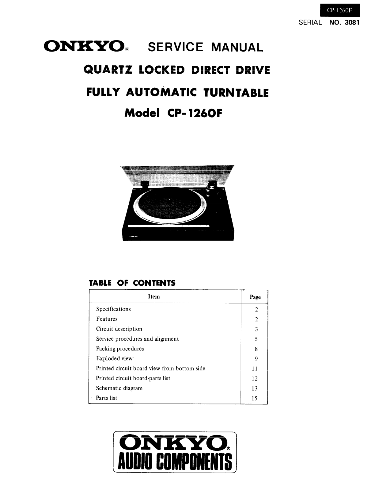 Onkyo CP-1260-F Service Manual