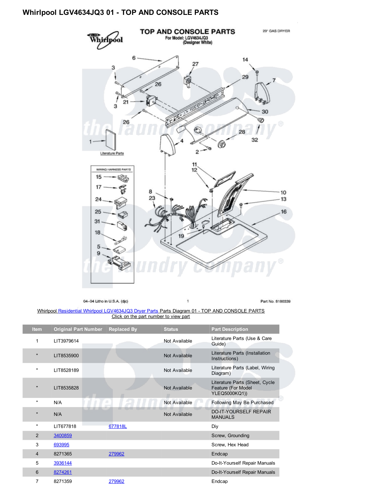 Whirlpool LGV4634JQ3 Parts Diagram