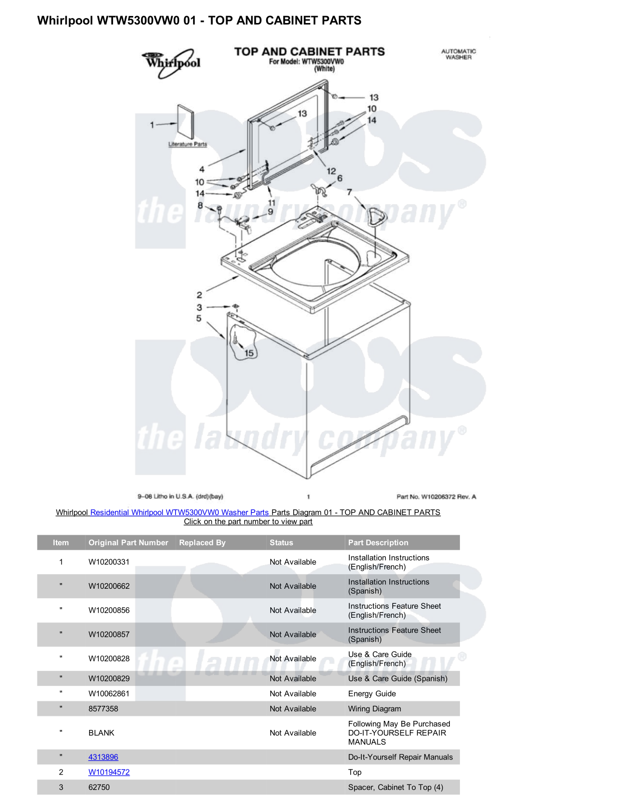 Whirlpool WTW5300VW0 Parts Diagram