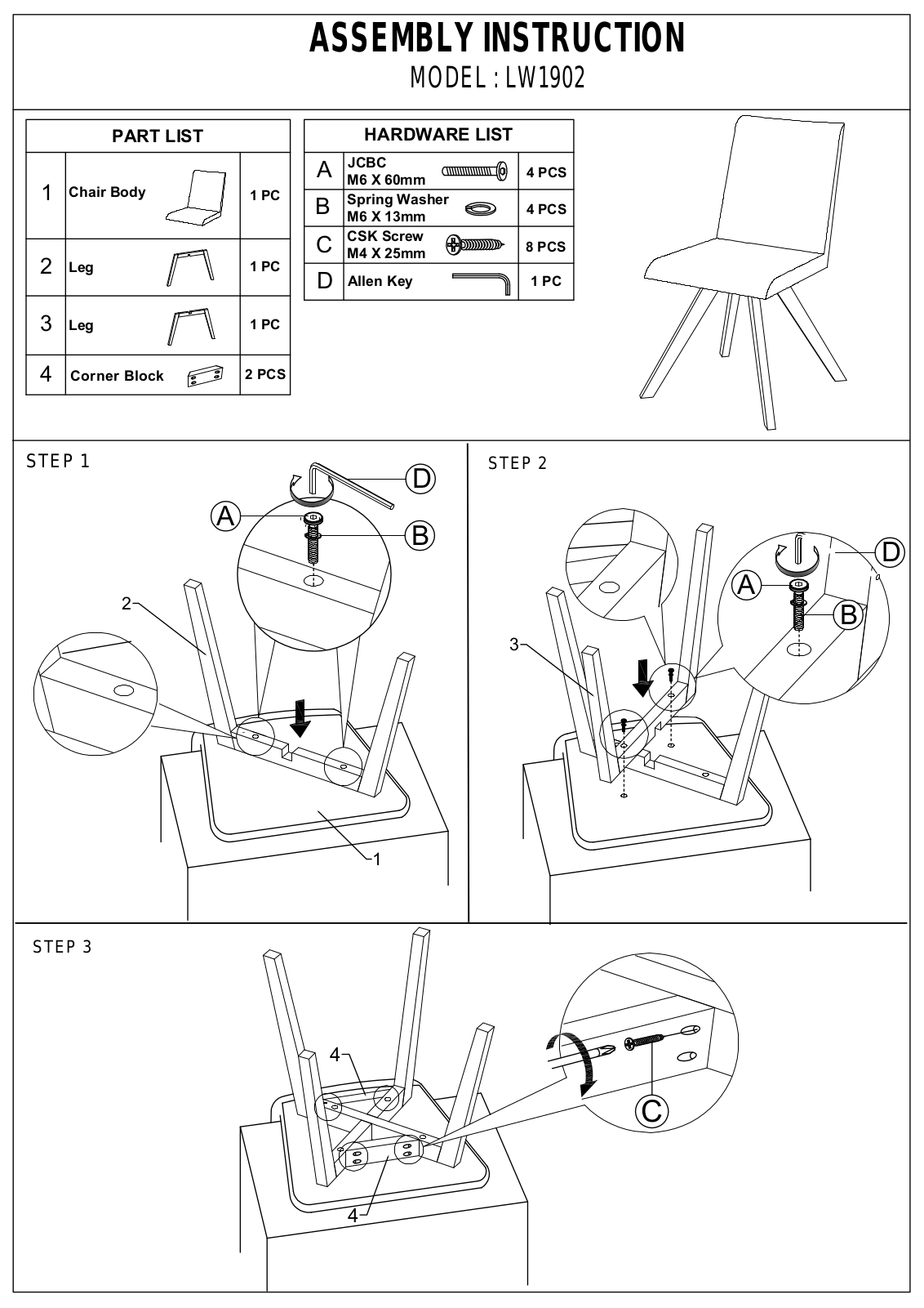 Stool Group LW1902 ASSEMBLY INSTRUCTIONS