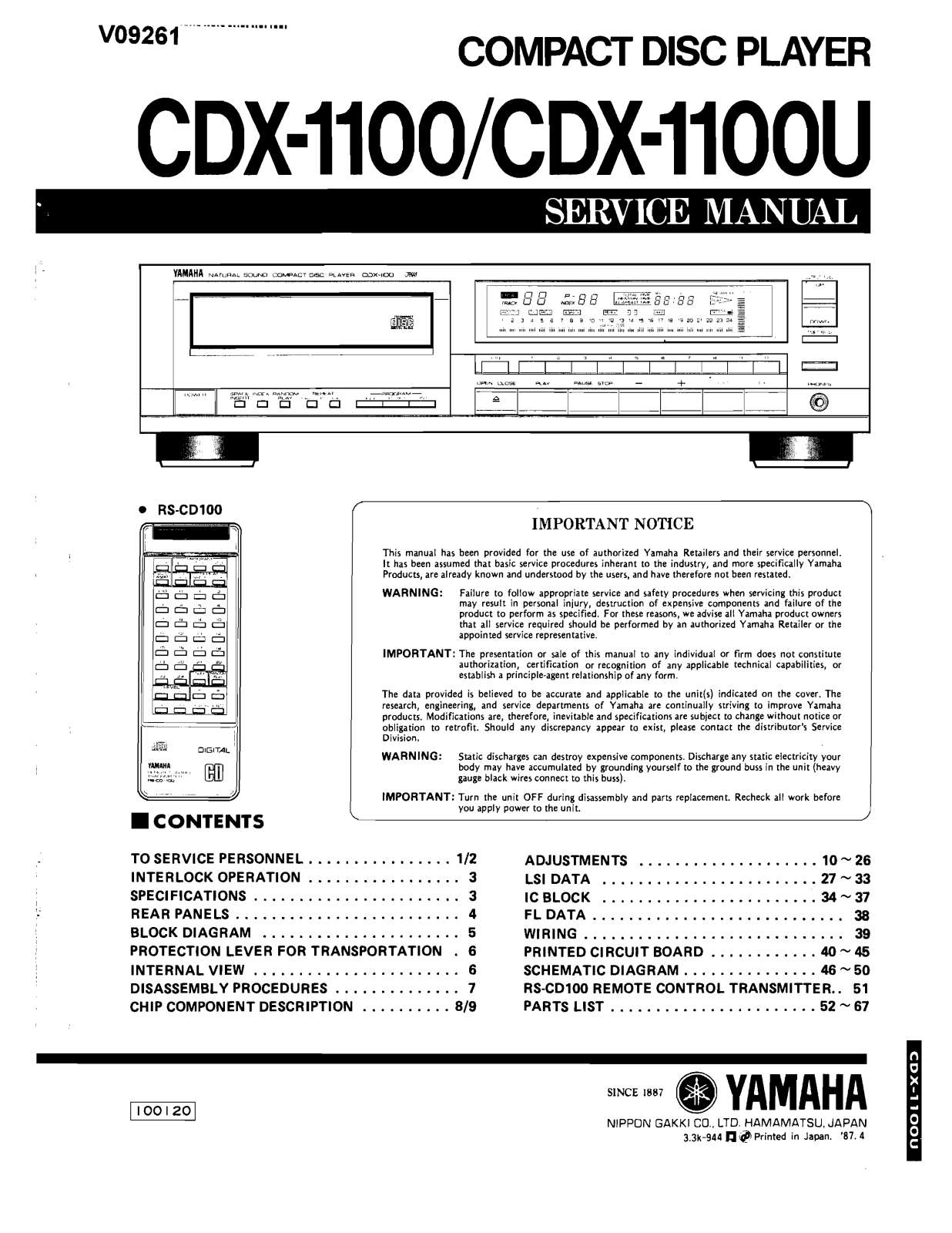 Yamaha CDX-1100 Service Manual