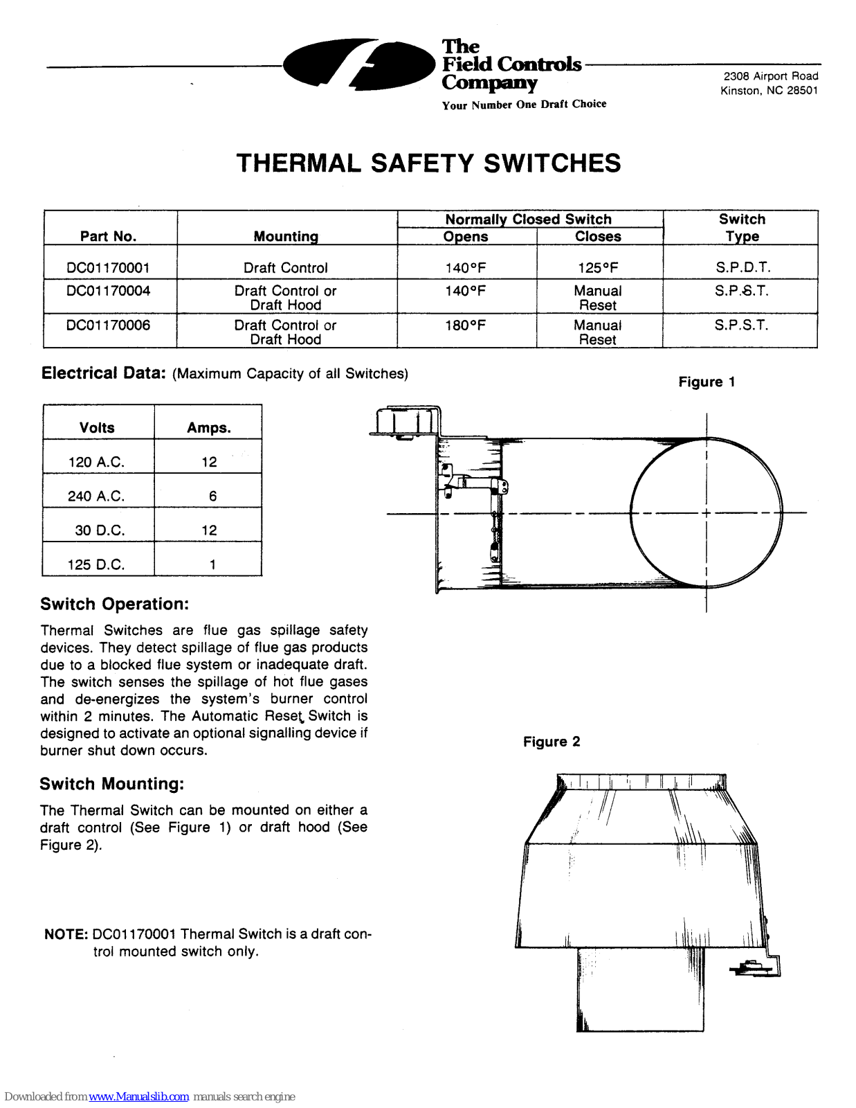 Field Controls 46104600, DC01170001, DC01170004, DC01170006 User Manual