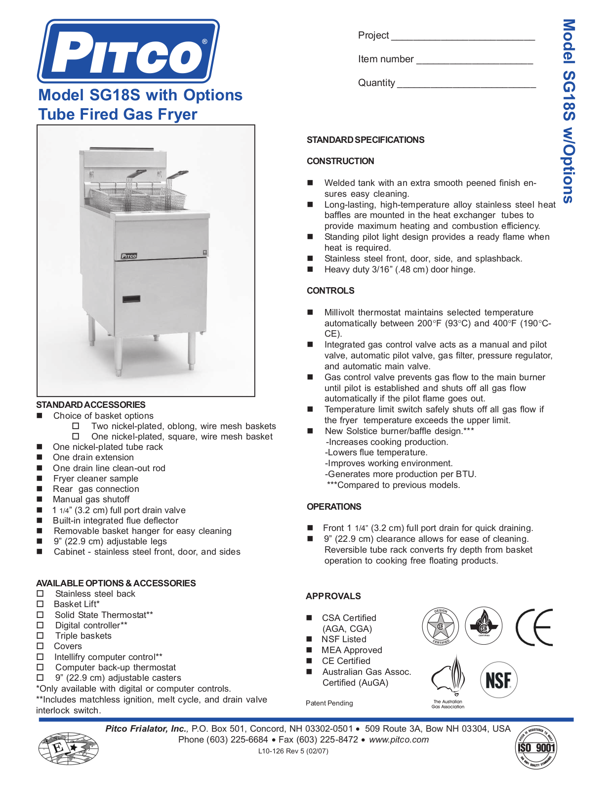 Pitco Frialator SG18S User Manual