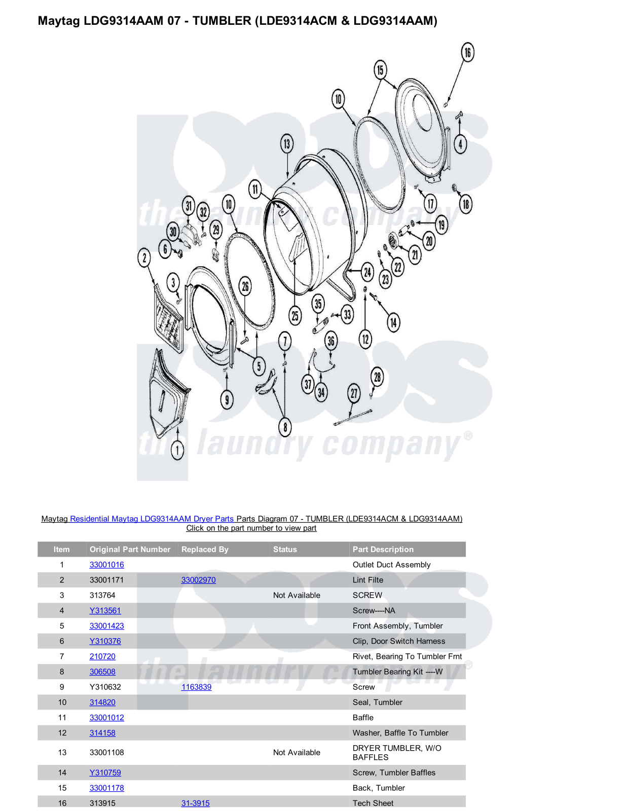 Maytag LDG9314AAM Parts Diagram