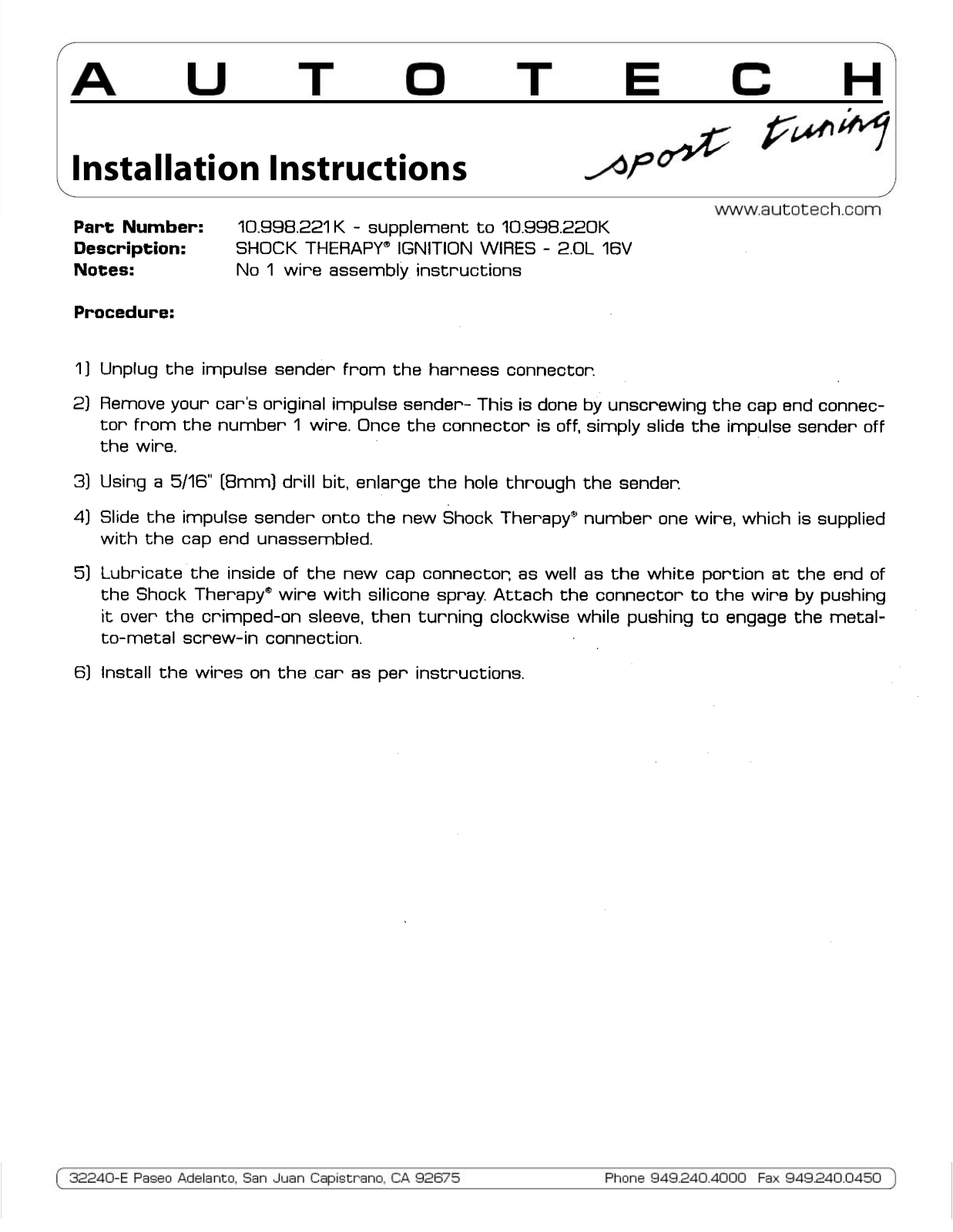 Autotech 10.998.221K User Manual