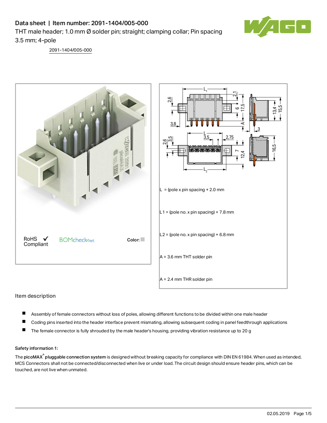 Wago 2091-1404/005-000 Data Sheet