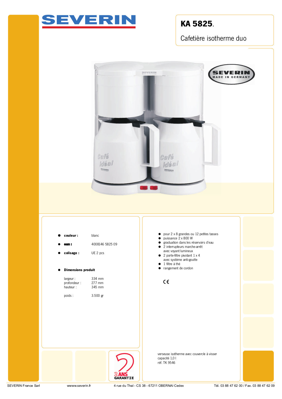 Severin KA 5825 PRODUCT SHEET