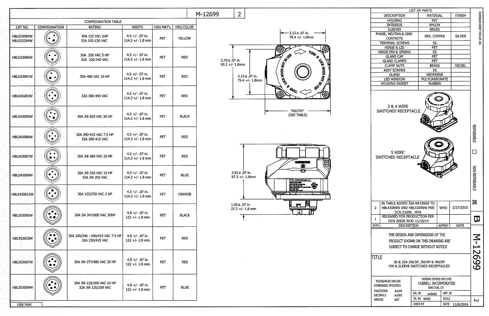 Hubbell HBLS330R4W Reference Drawing