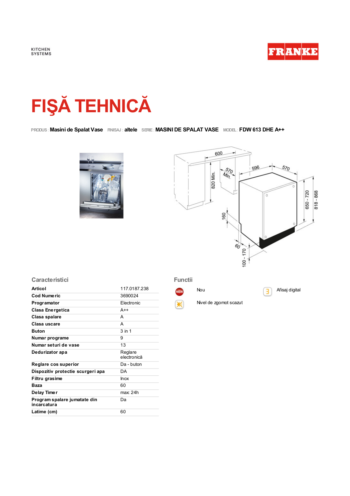 Franke FDW 613 DHE A++ User Manual