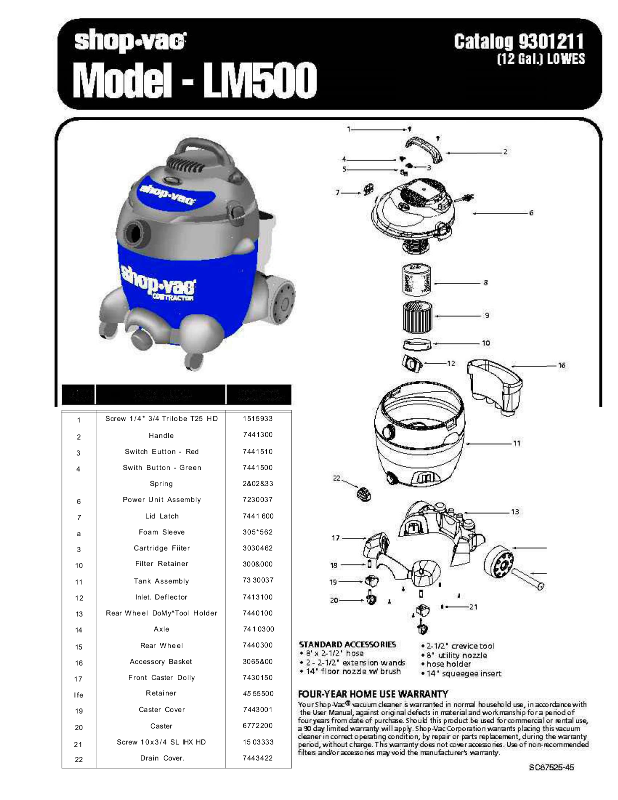 Shop Vac Lm500 Owner's Manual