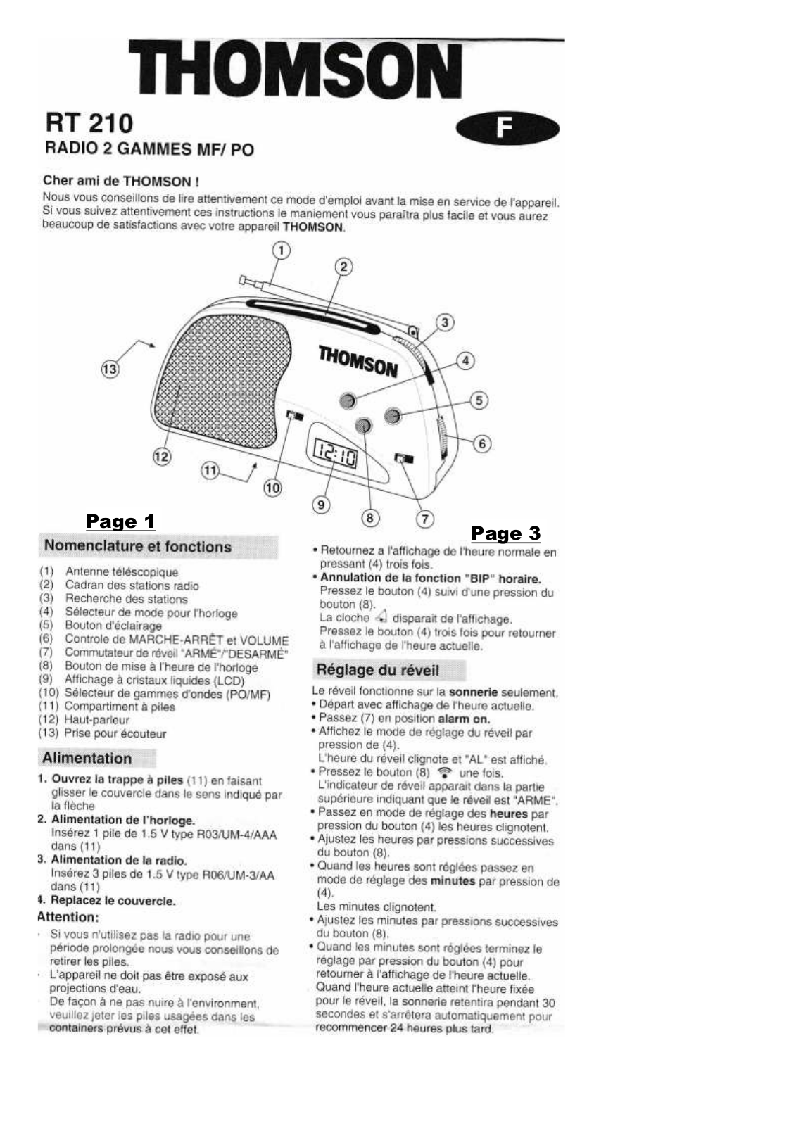 THOMSON RT210G User Manual