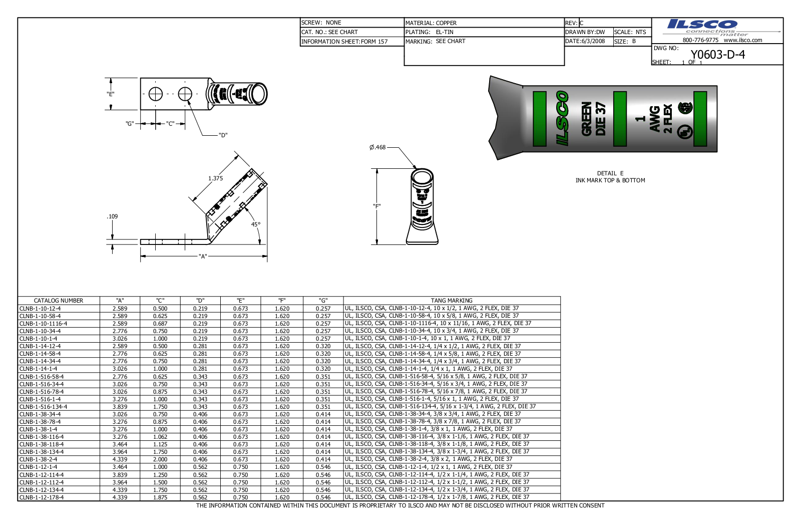 Ilsco CLNB-1-12-134-4 Data sheet