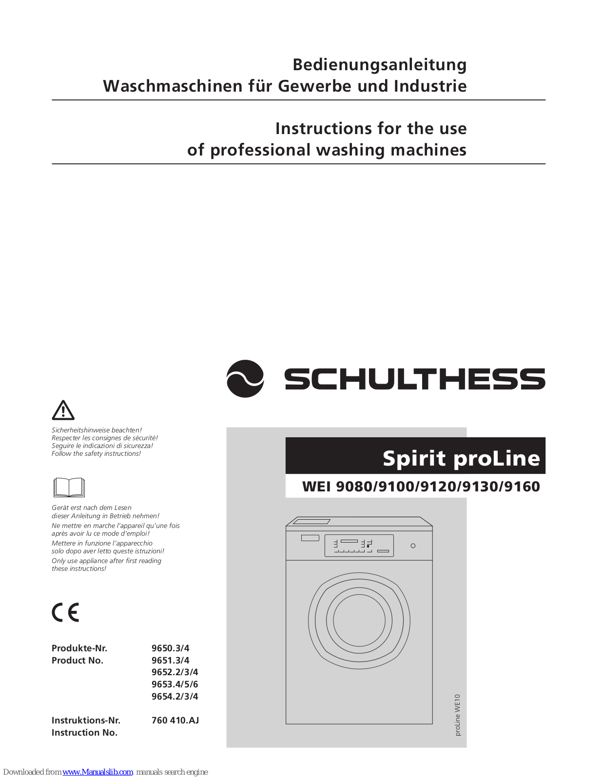 Schulthess WEI 9080,WEI 9120,WEI 9130,WEI 9100,WEI 9160 Instructions For The Use