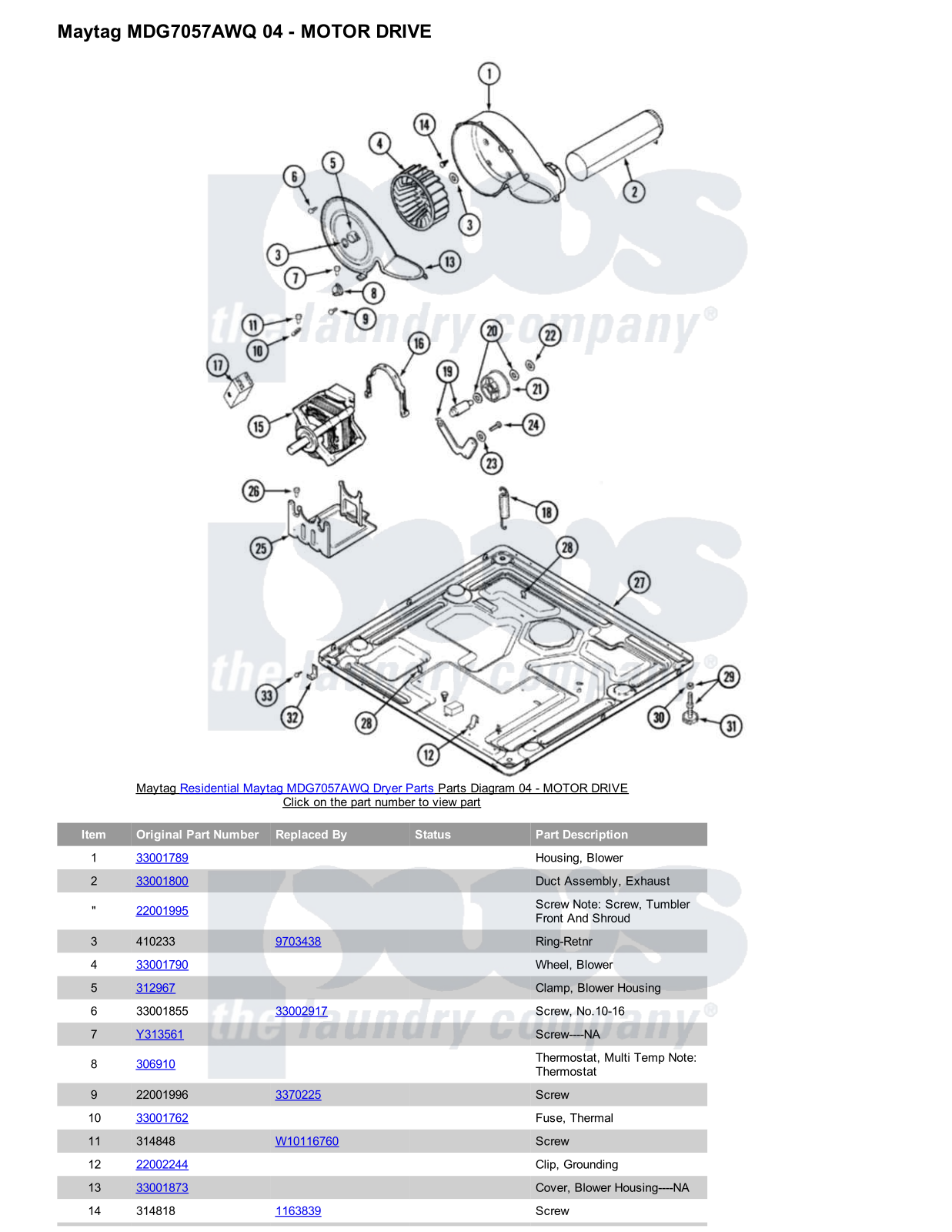 Maytag MDG7057AWQ Parts Diagram