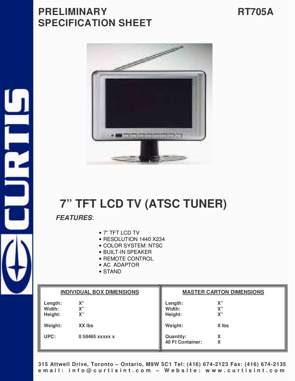 Curtis RT705A User Manual