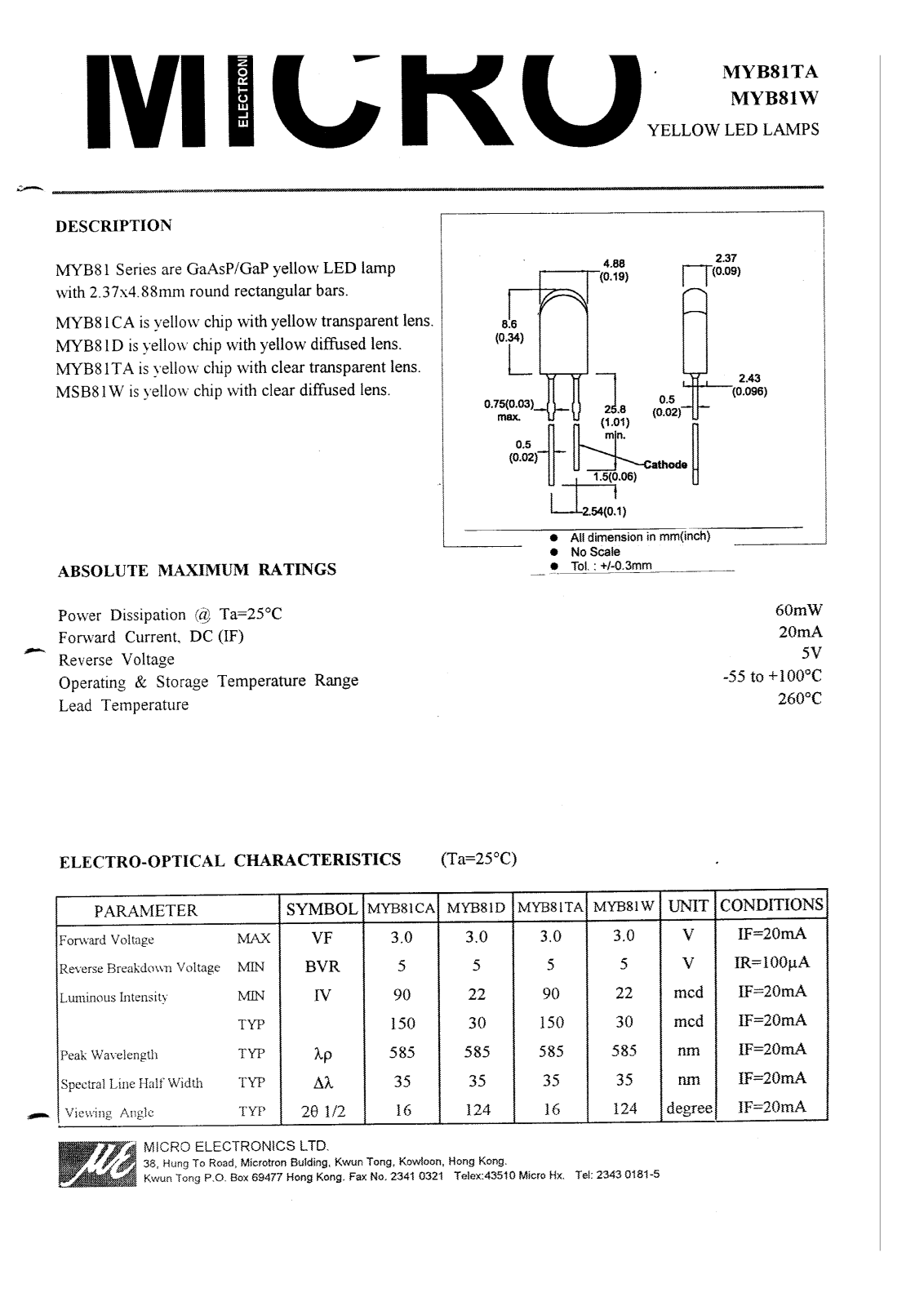 MICRO MYB81CA, MYB81D, MYB81TA, MYB81W Datasheet