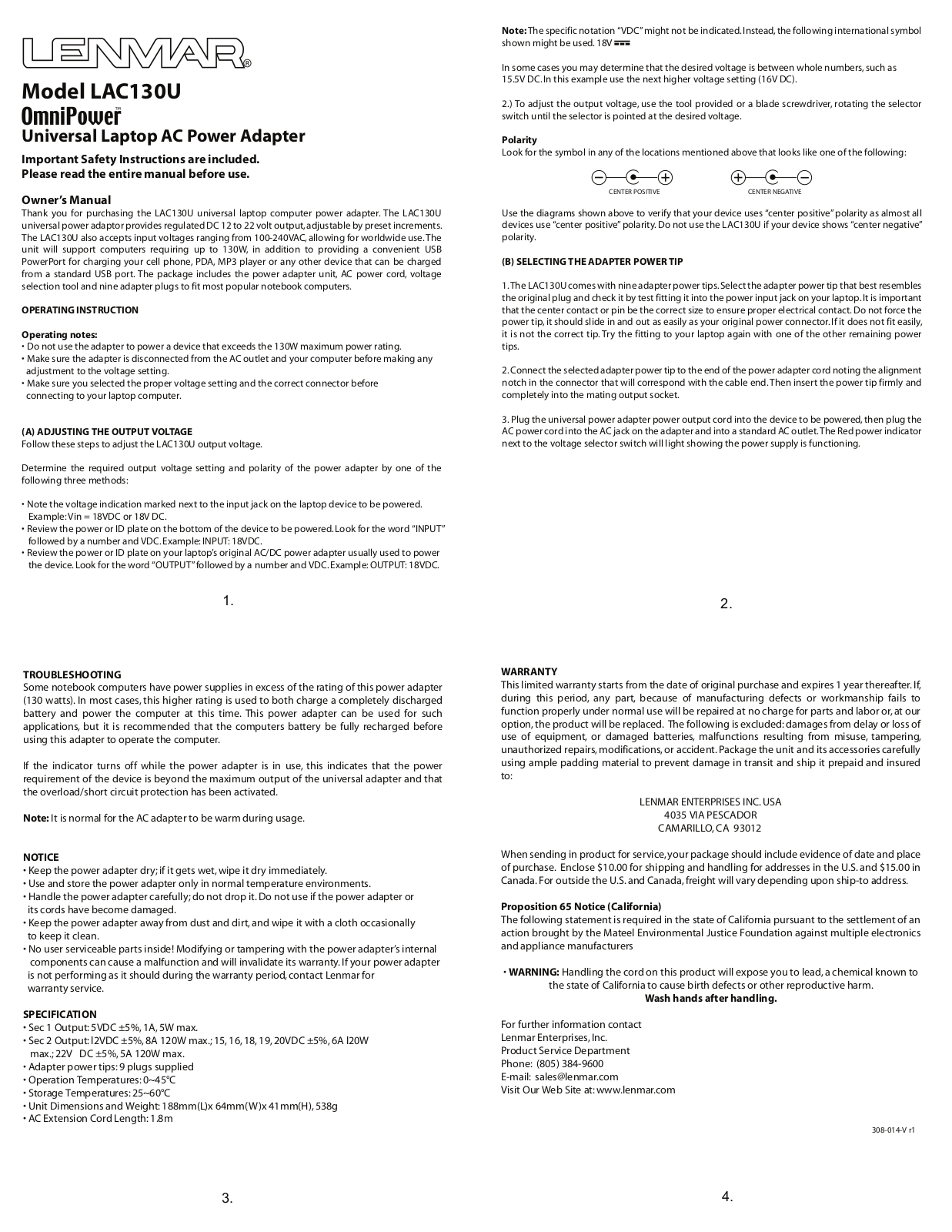 Lenmar LAC130U User Manual