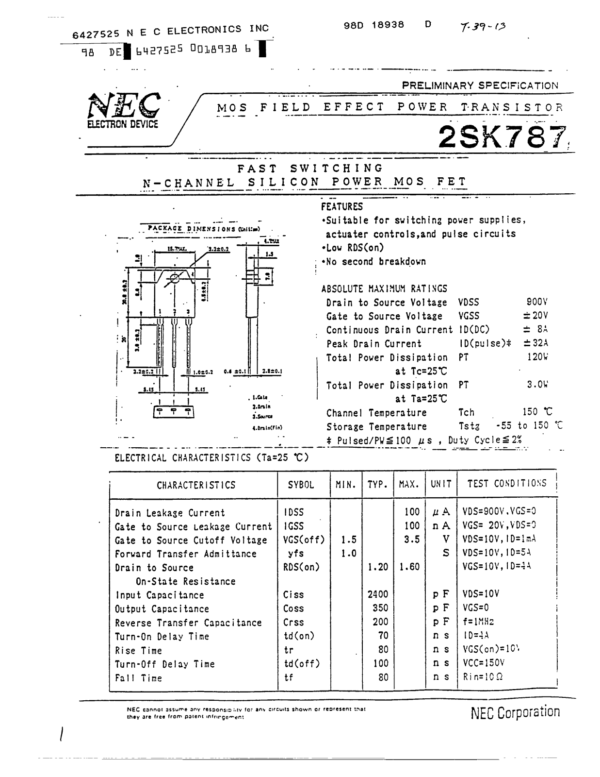 Datasheet 2SK787 Specification - ManualMachine.com