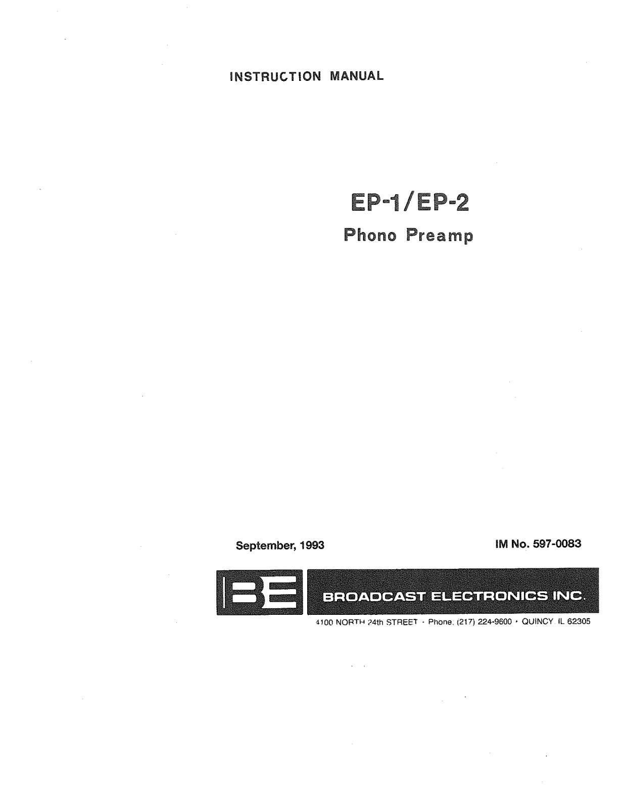 Broadcast Electronics EP-2 Owners manual