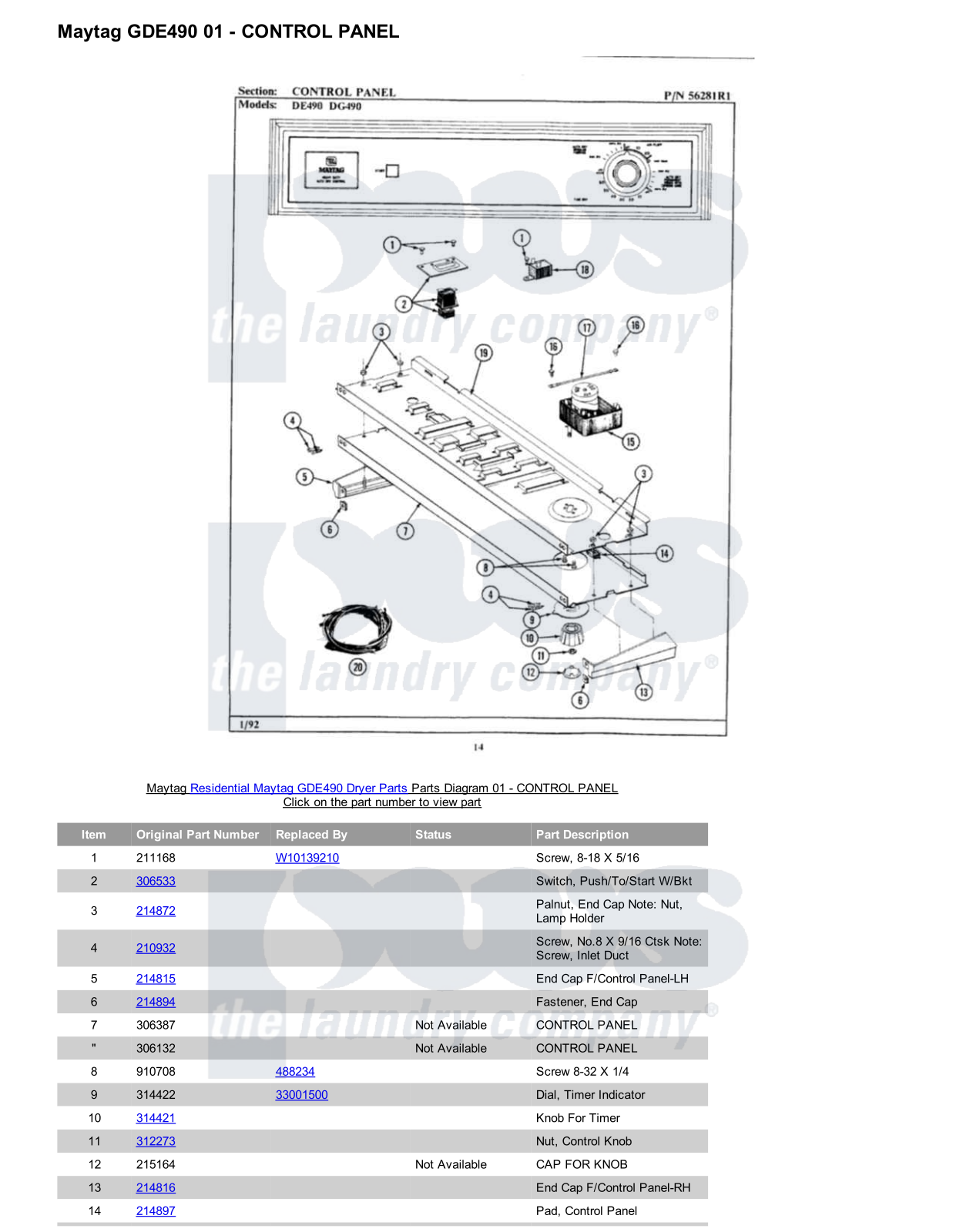 Maytag GDE490 Parts Diagram