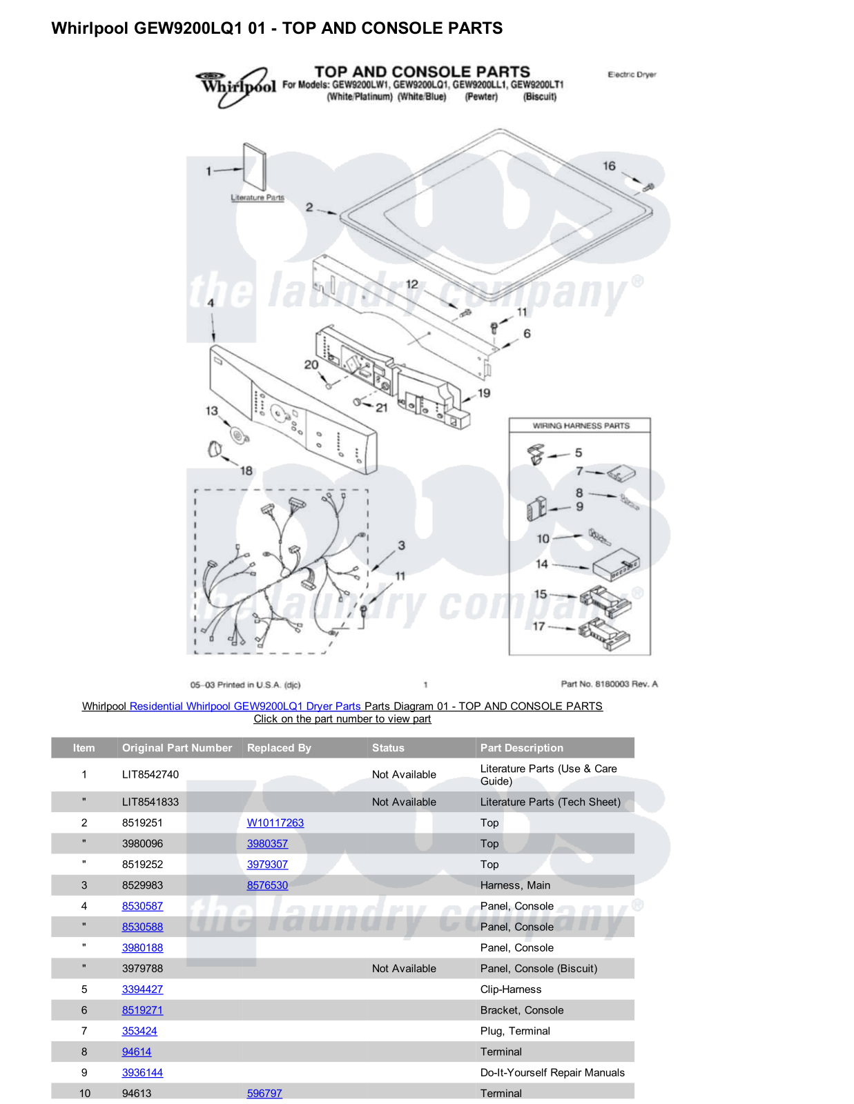 Whirlpool GEW9200LQ1 Parts Diagram