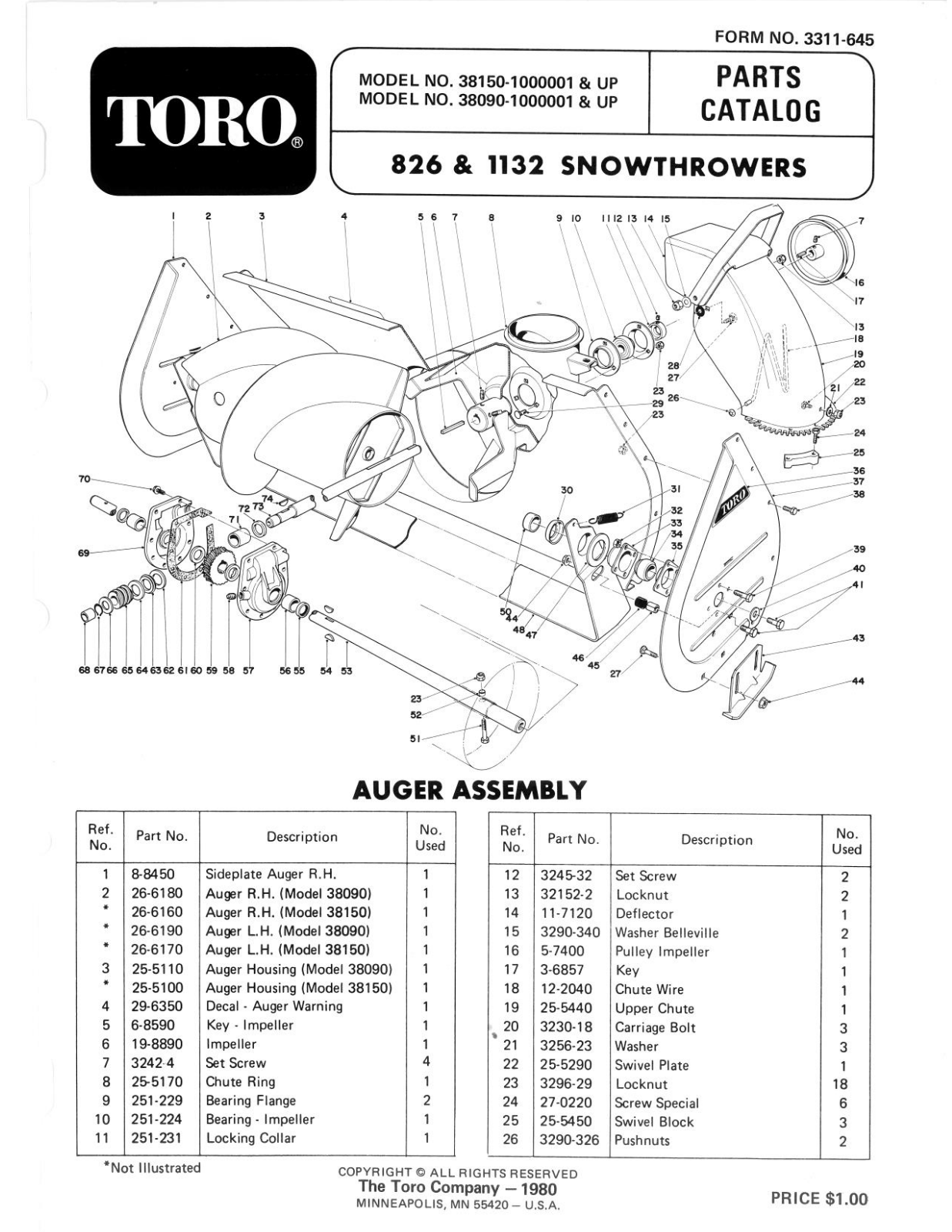 Toro 38090, 38150 Parts Catalogue