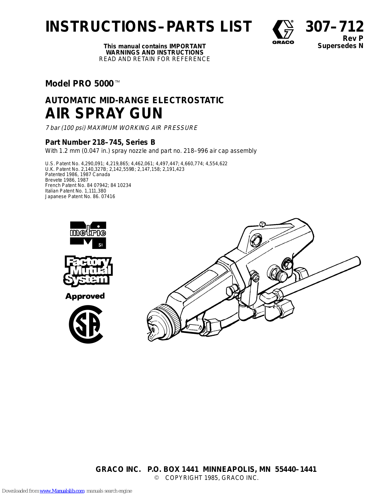 Graco 307-712, PRO 5000 Instructions-parts List Manual