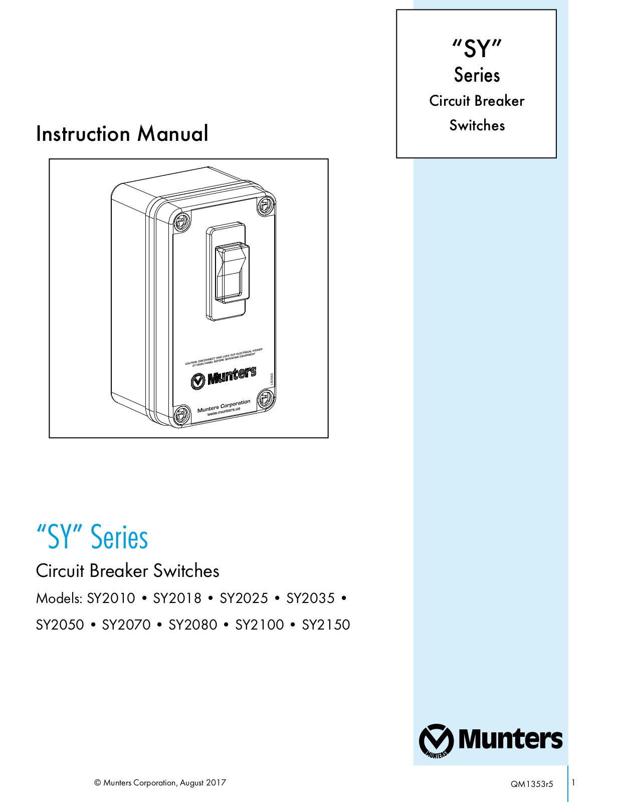 Munters SY, SY2010, SY2018, SY2035, SY2025 Instruction Manual