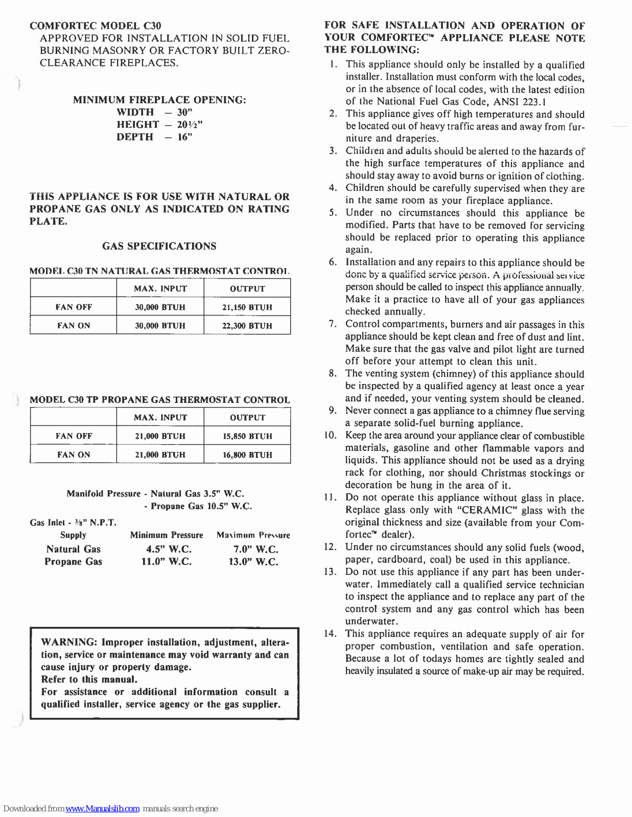Comfortec C30 Installation Manual - ManualMachine.com