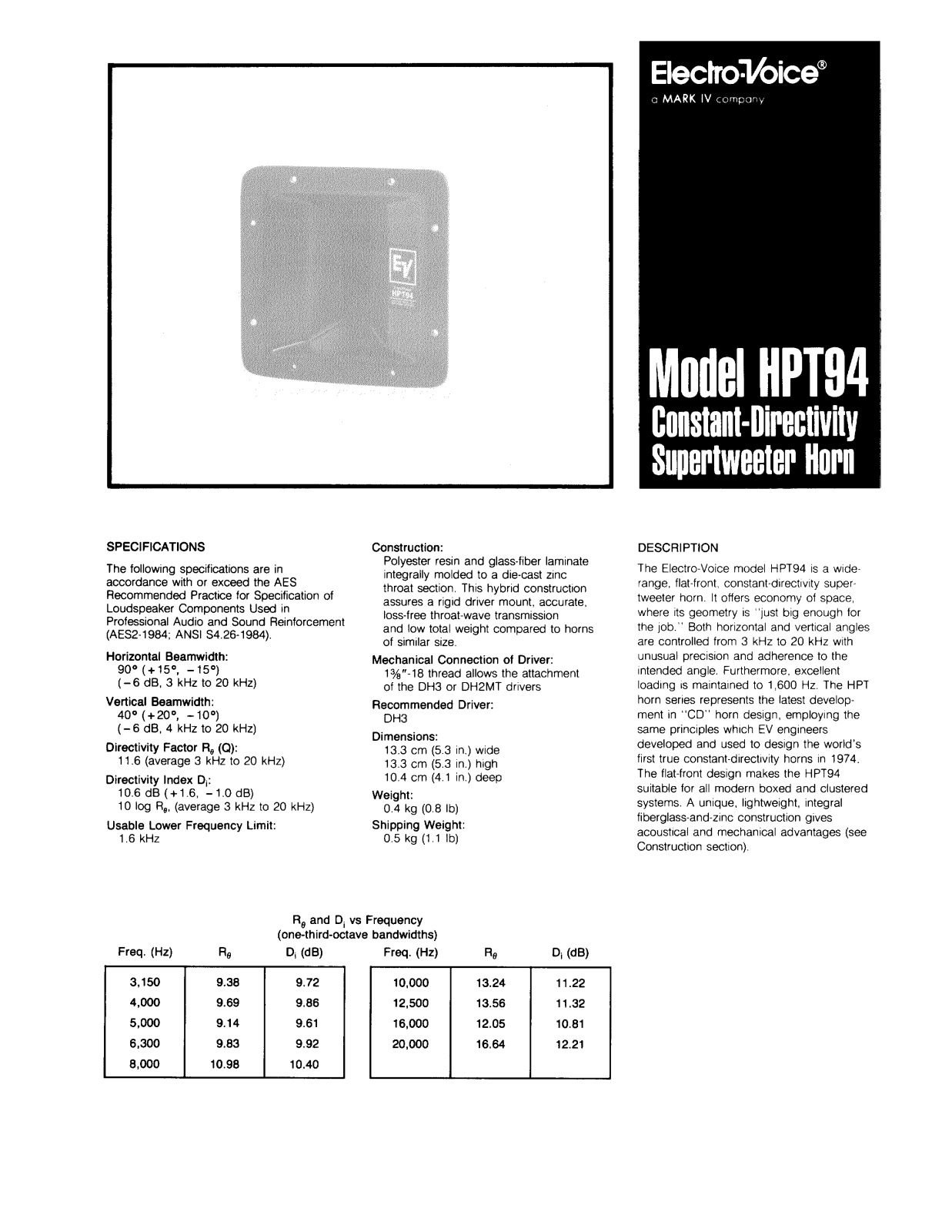 Electro-Voice HPT94 EDS User Manual