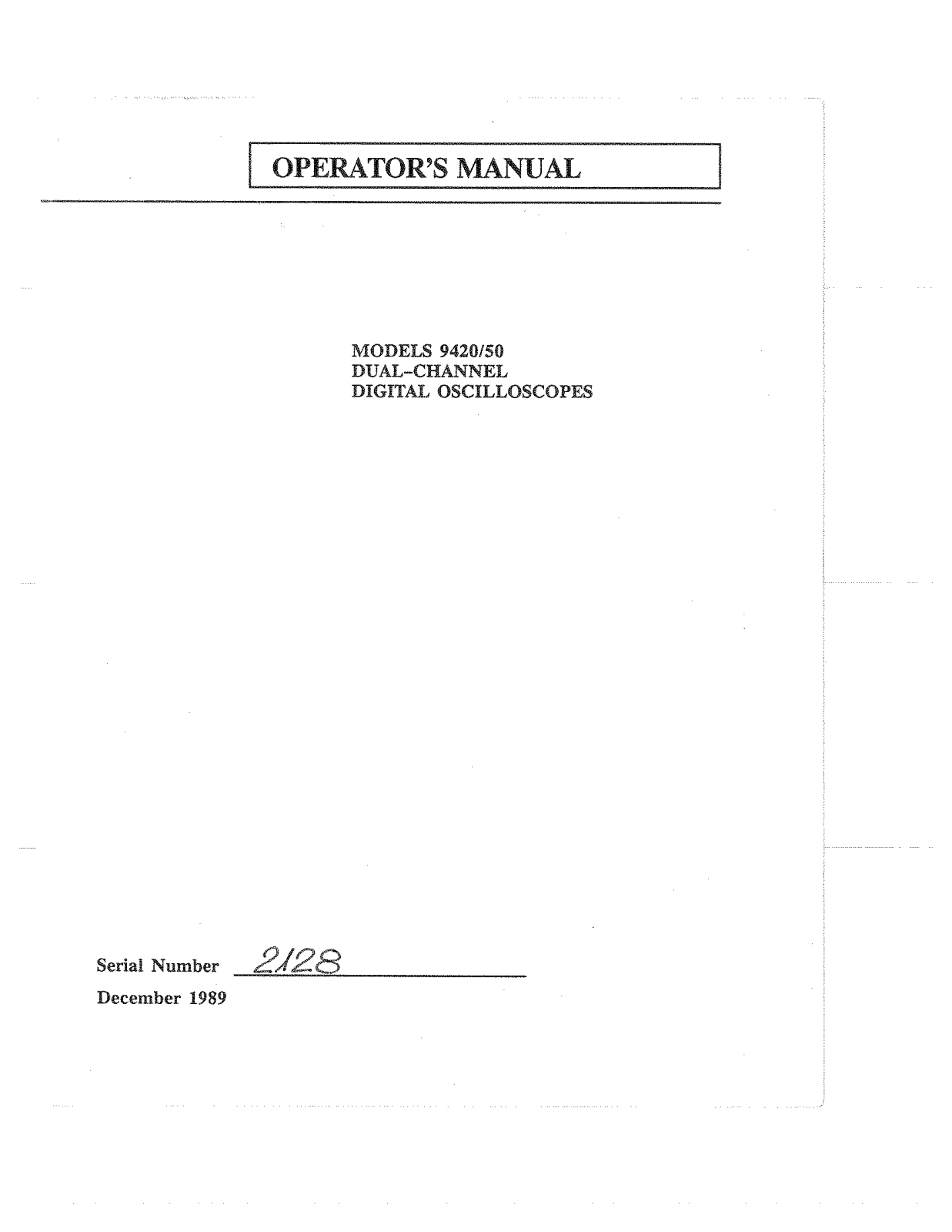 LeCroy 9420, 9450 User Manual