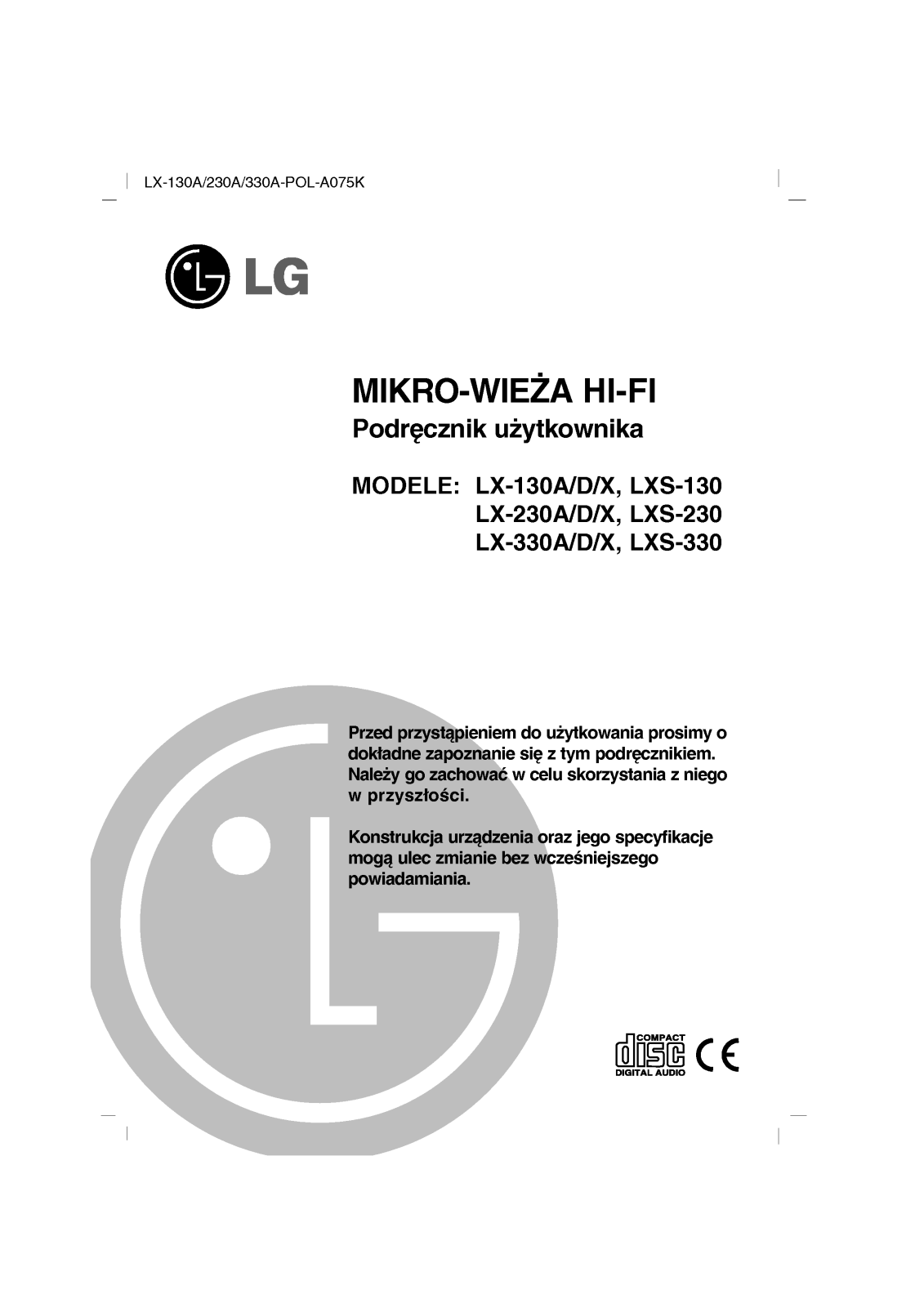 Lg LX-130A, LX-130D, LX-130X, LXS-130, LX-230A user Manual