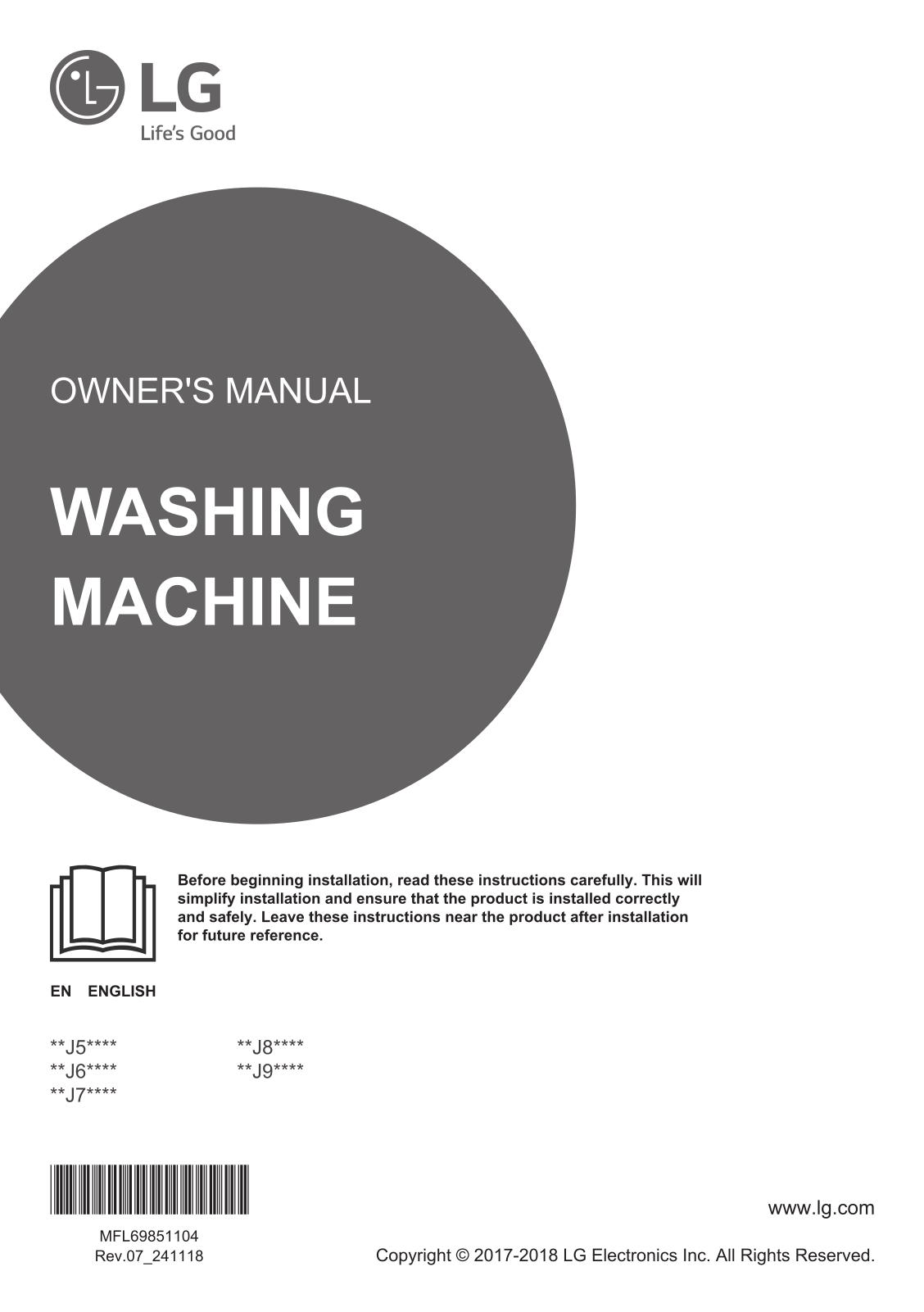 LG F2J5QN7S, F2J6NN8S Owner’s Manual